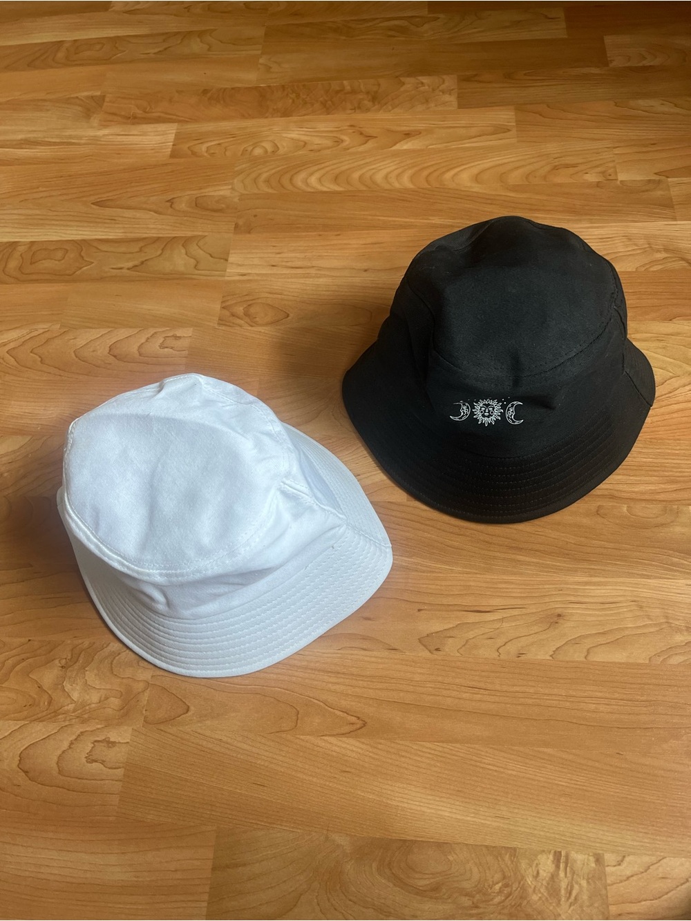 Kids Black and White Cotton Bucket Hats - Sun & Moon Embroidered